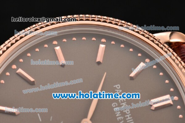 Patek Philippe Calatrava Miyota Quartz Rose Gold Case with Stick Markers and Brown Dial - Click Image to Close